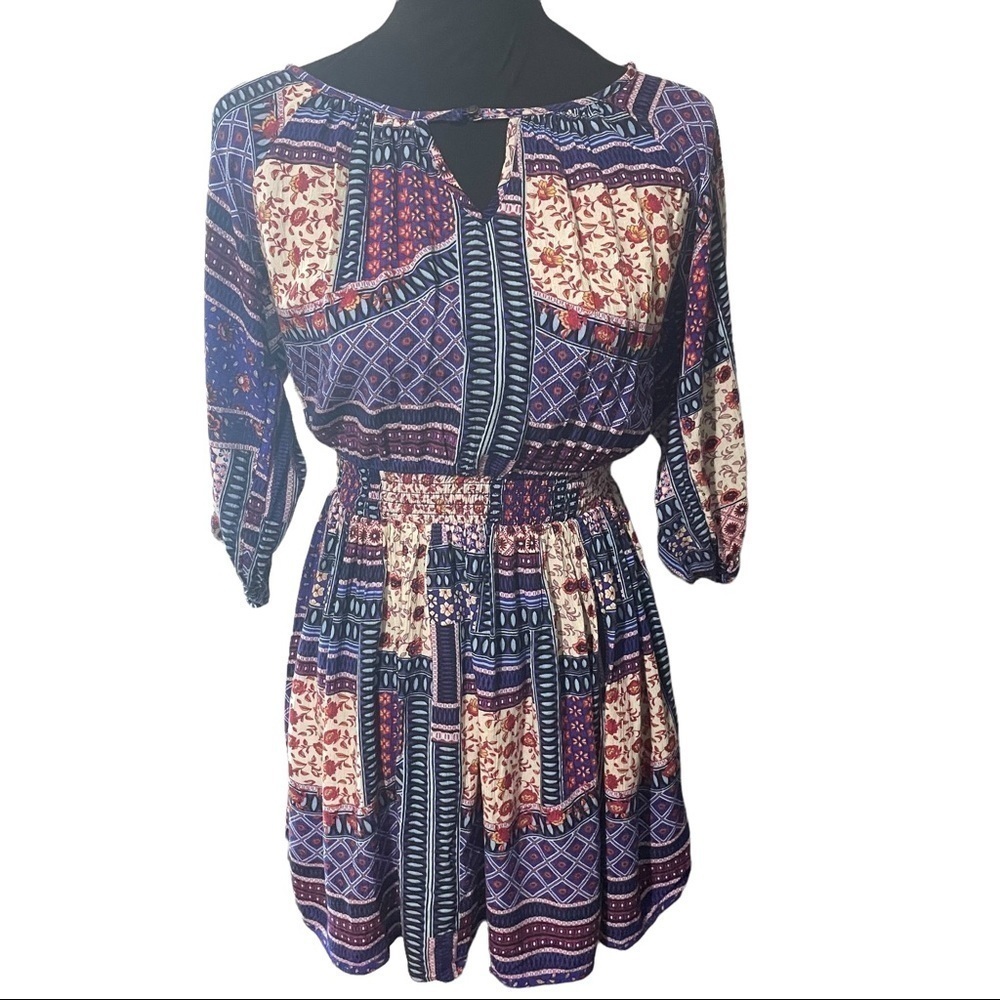 American Eagle Colorful Patchwork Boho Dress W/Ci… - image 2